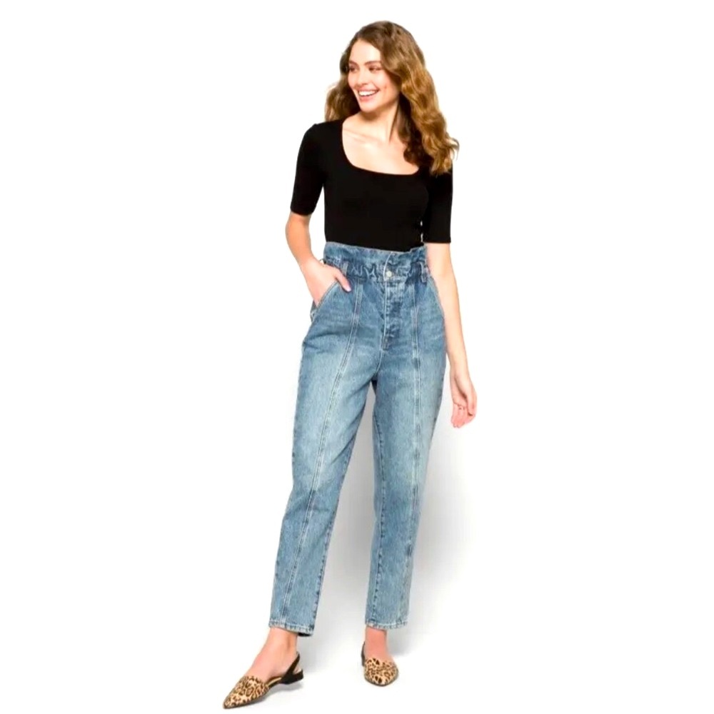 [BLANKNYC] Women Size 27 Don't Cross Me Paperbag Tapered Leg Seamed Denim Jeans